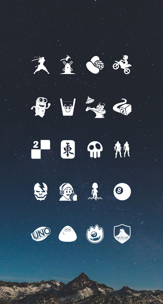 Whicons - White Icon Pack showcase on mountain and sky background