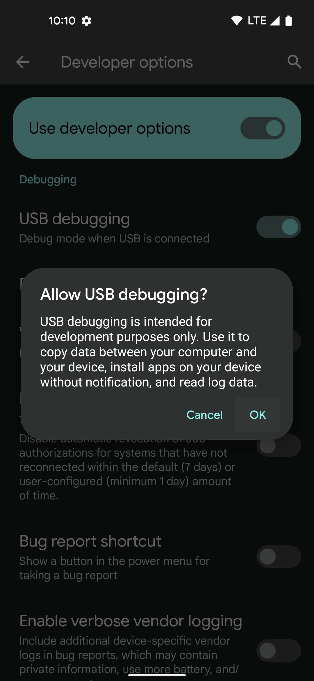 Turning on the "USB debugging" feature in the developer options menu.