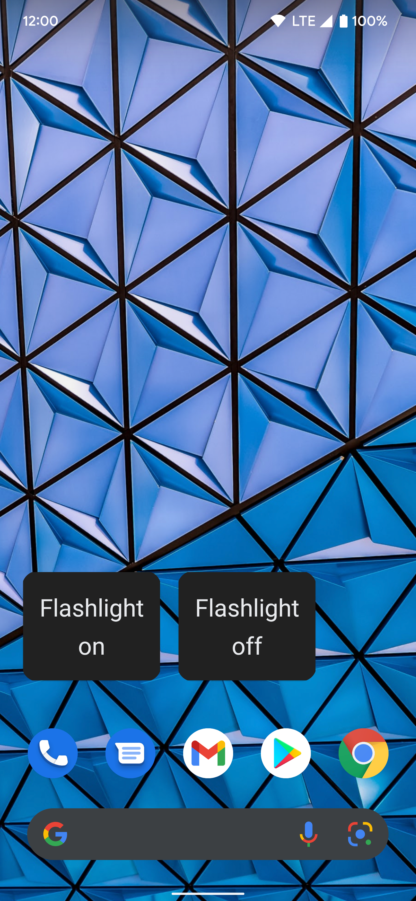 Flashlight on and flashlight off action blocks on Android home screen