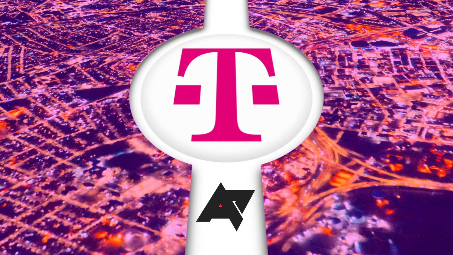 The T-Mobile logo with a top-view image of a city in the background