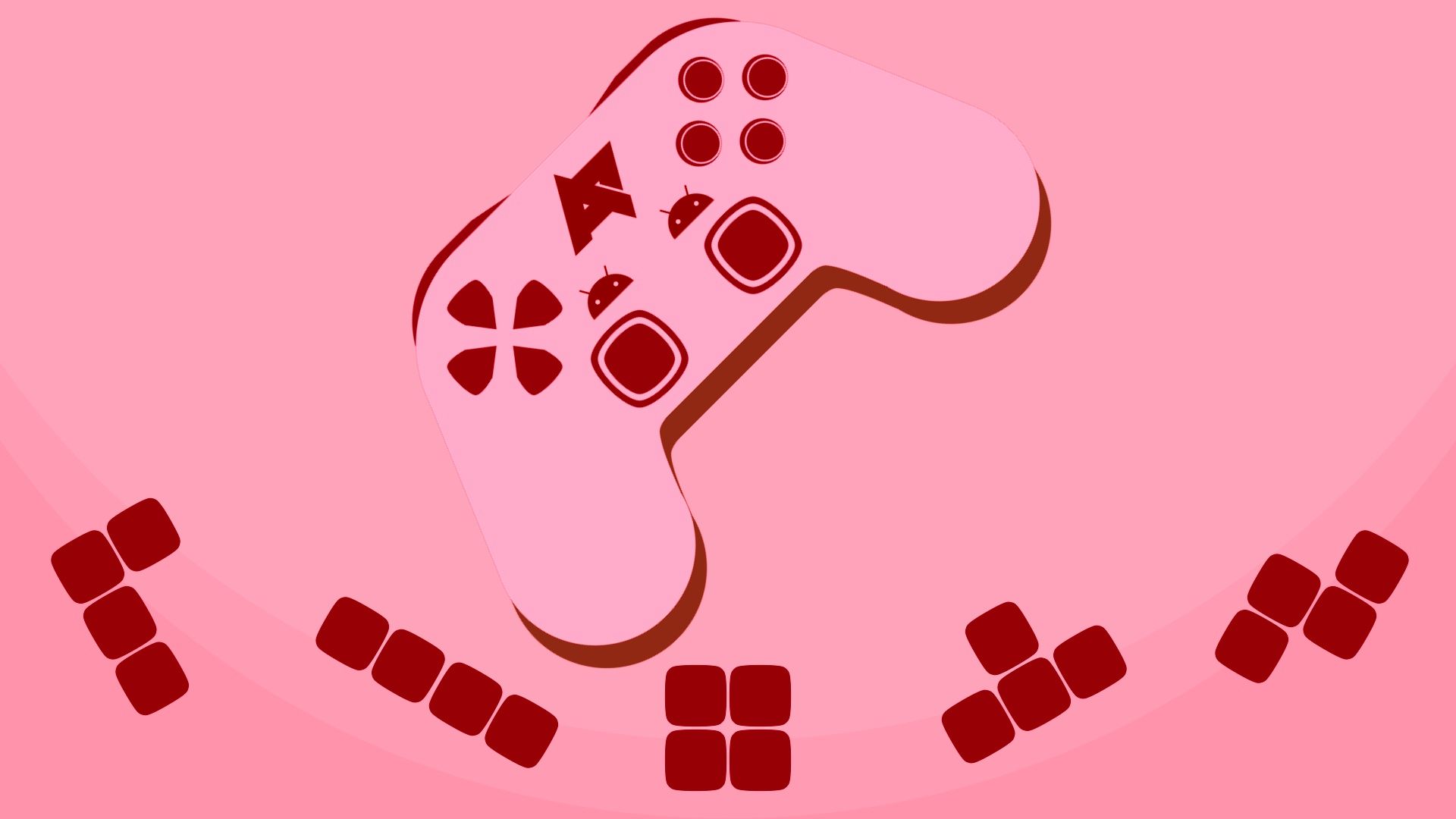 An AP-branded gaming console against a pink background with red tiles