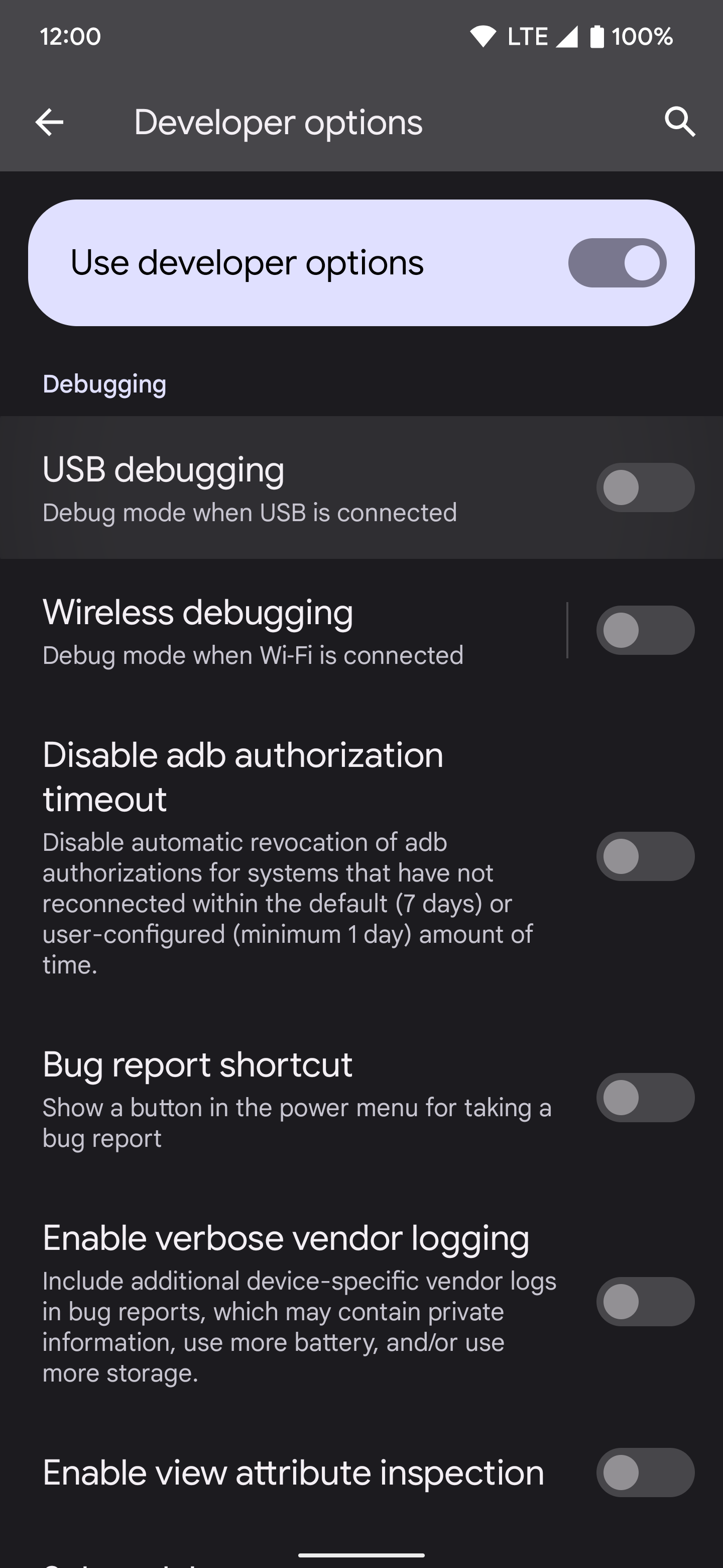 Enabling the wired USB debugging option.