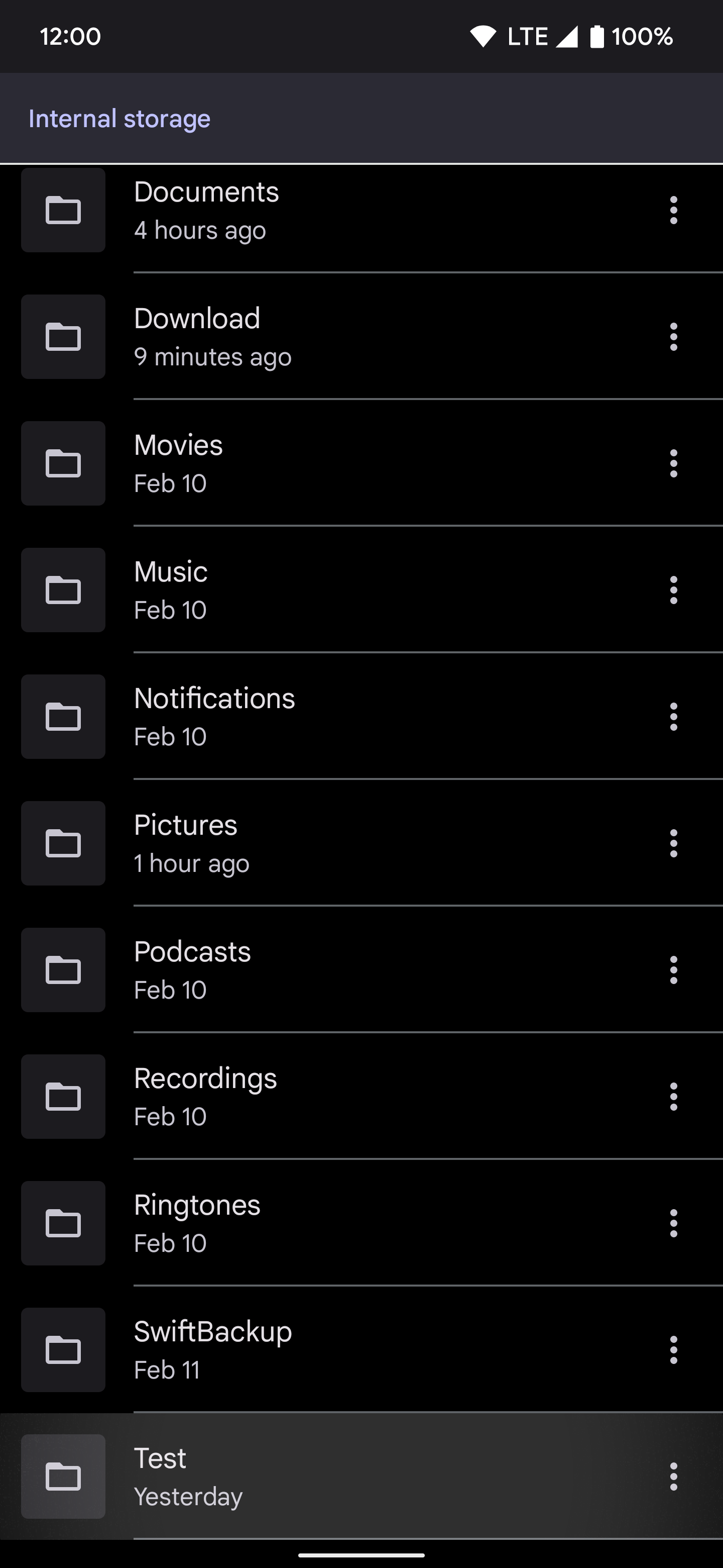 The Files by Google app on Android showing a Test folder to move files to using the Move to feature