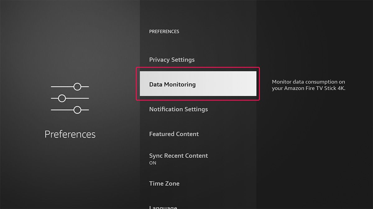 data monitoring on Fire TV settings