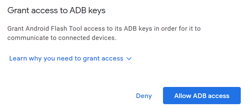 Grant access to ADB keys in the Android Flash Tool