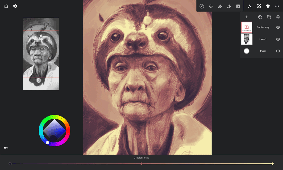 Infinite Painter is one of the few mobile paint apps with a gradient map feature.