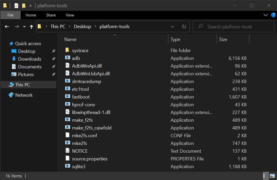 An example of the platform-tools folder.