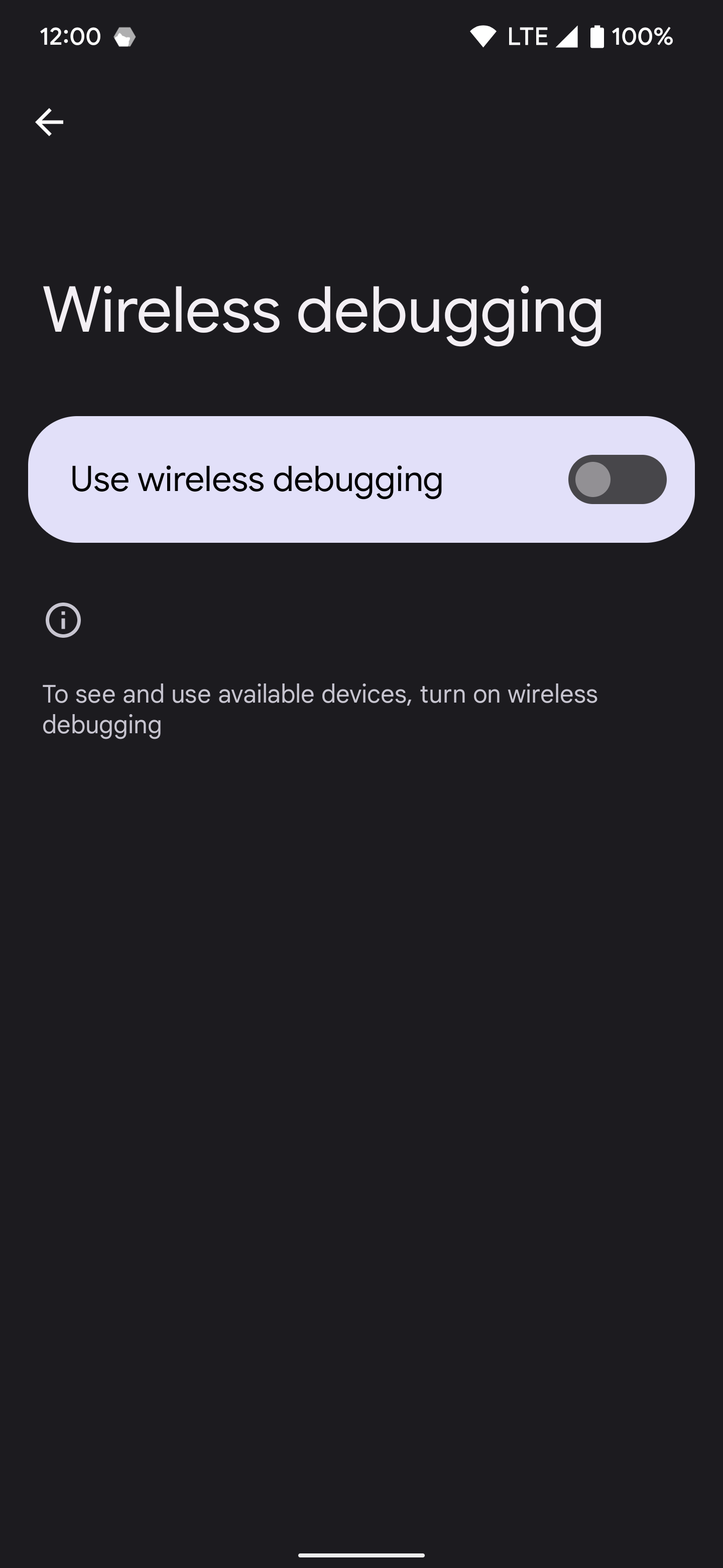 Enabling the Wireless debugging option.