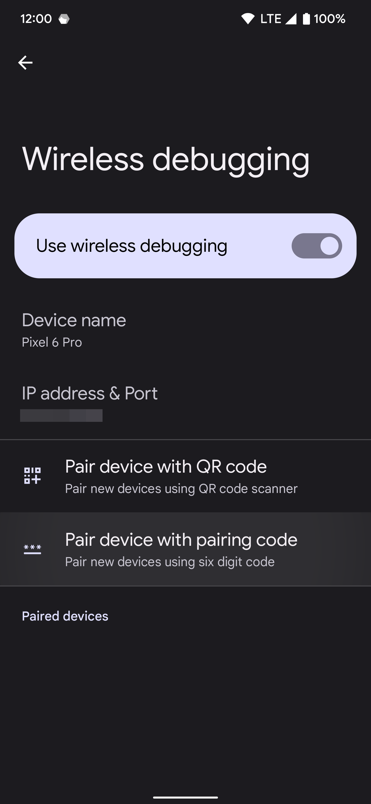 Getting the unique wireless pairing code for the Shizuku app.