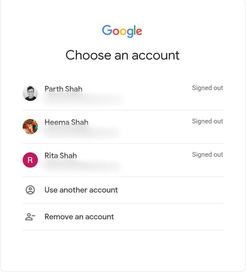 Screenshot of Google Drive interface asking the user to select which account they want to log in with.