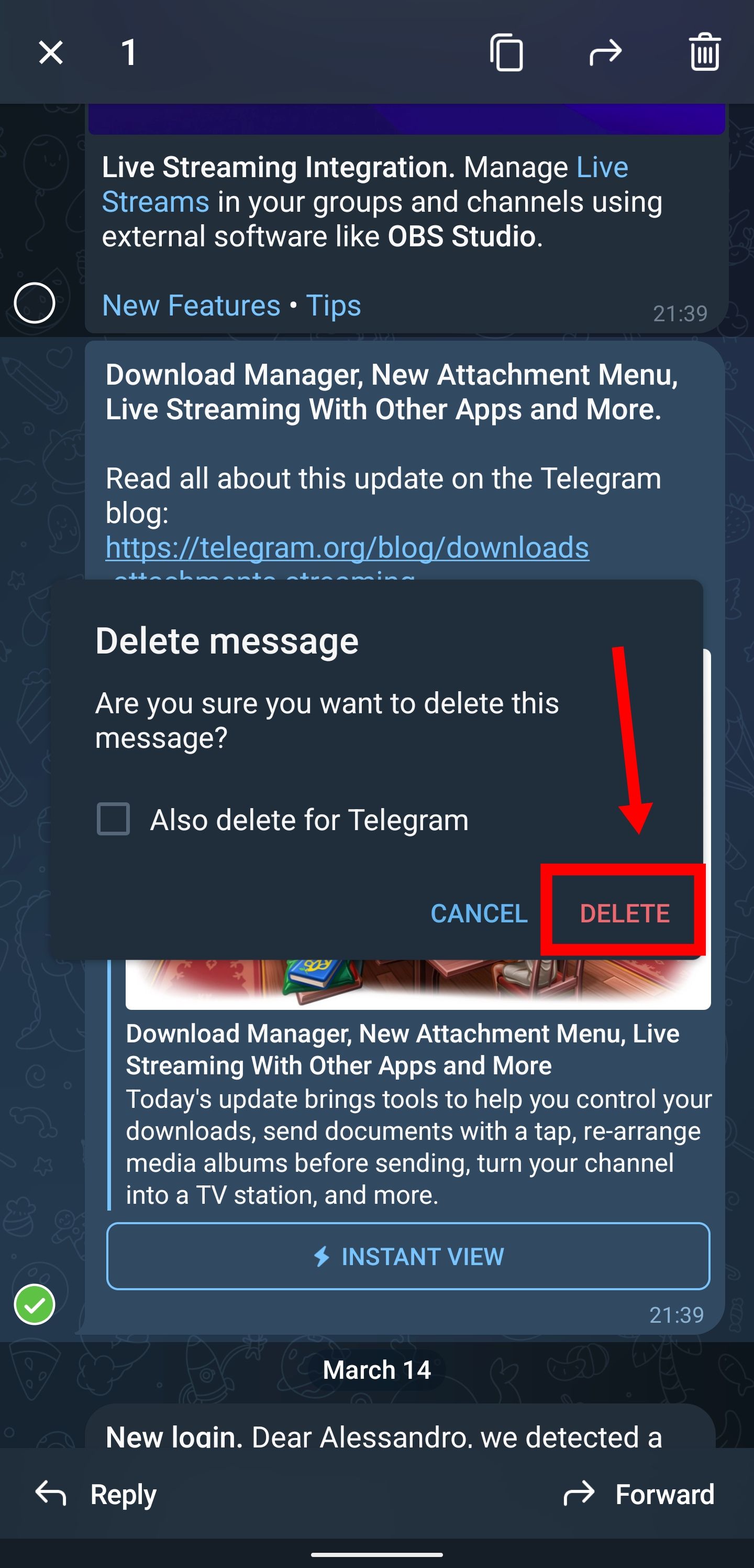 konfirmasi telegram hapus
