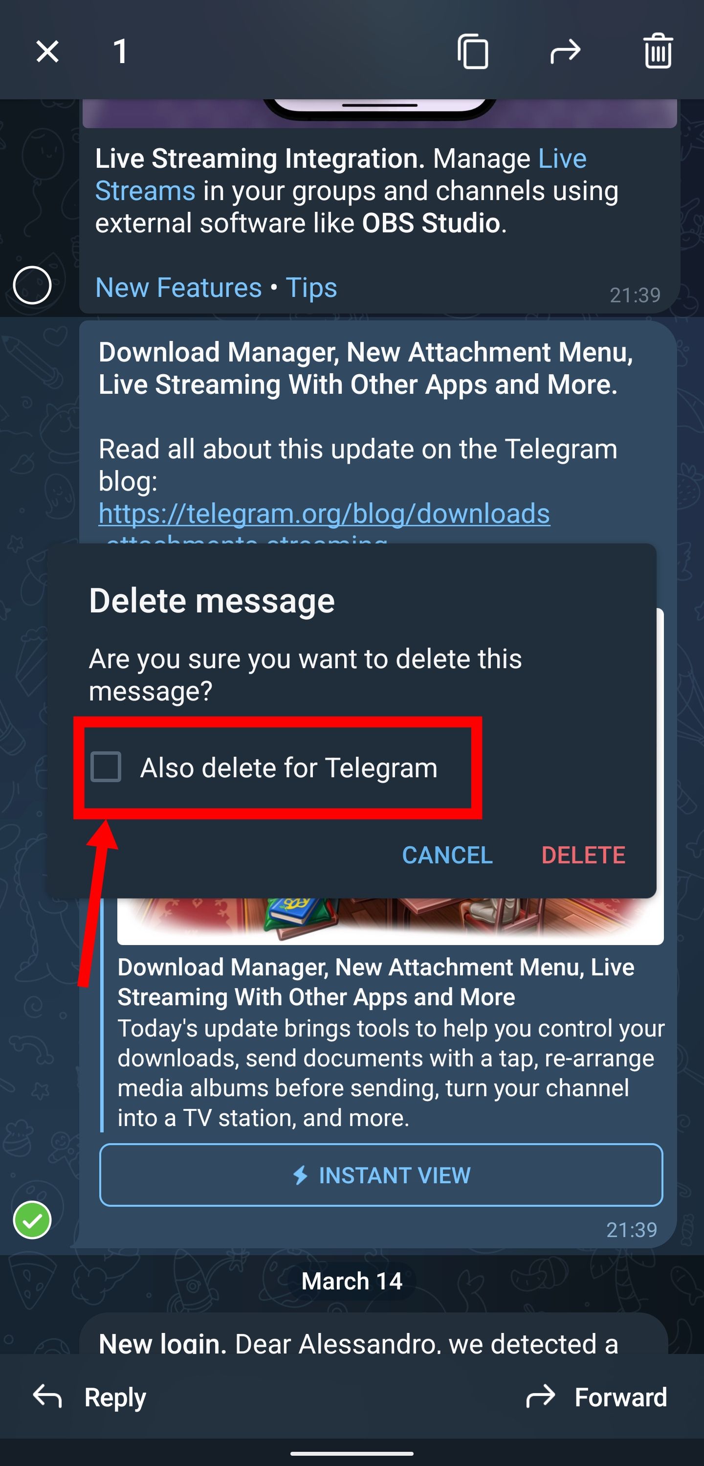 hapus centang telegram