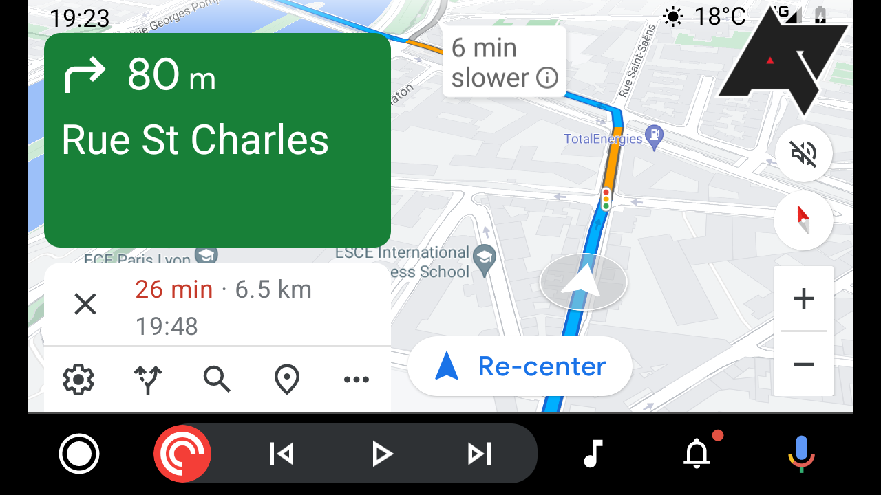 Screenshot of Android Auto's map panning feature