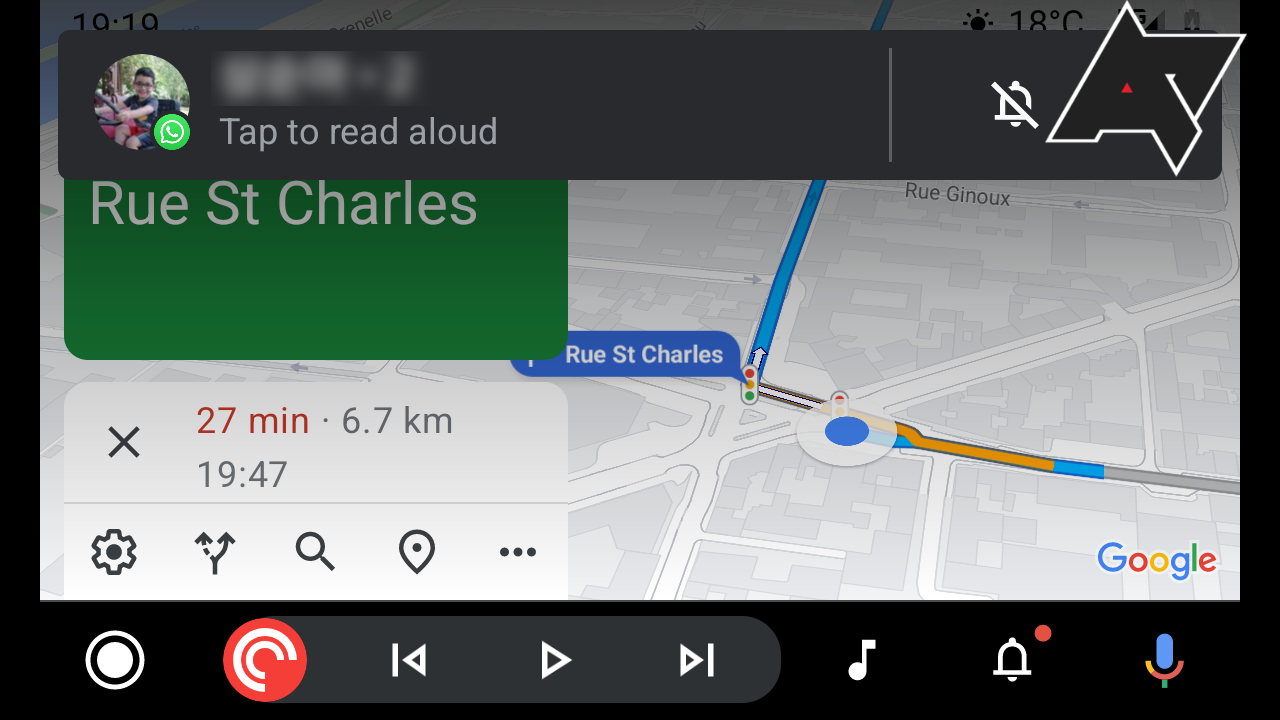Screenshot of Android Auto's notification