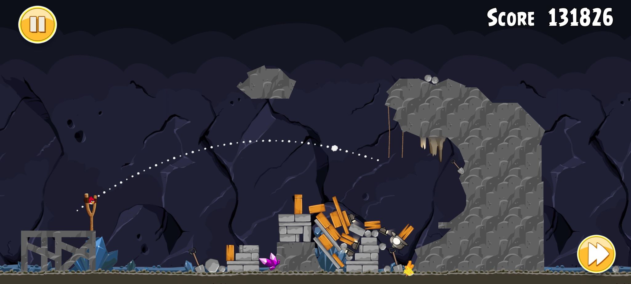 Previous slingshot path showcased in Angry Birds classic screenshot