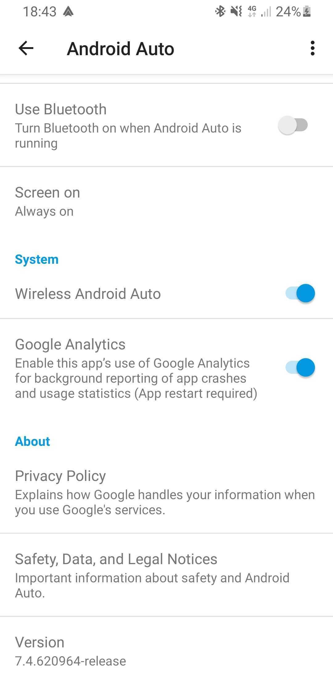 Uma captura de tela das configurações do Android Auto