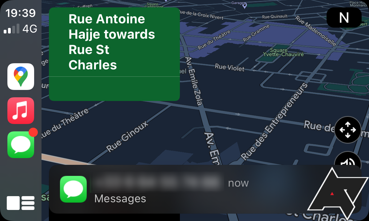 Screenshot of Apple CarPlay's notification