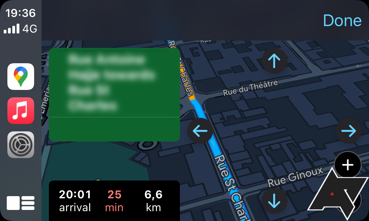 A screenshot showing Apple CarPlay's screen pan