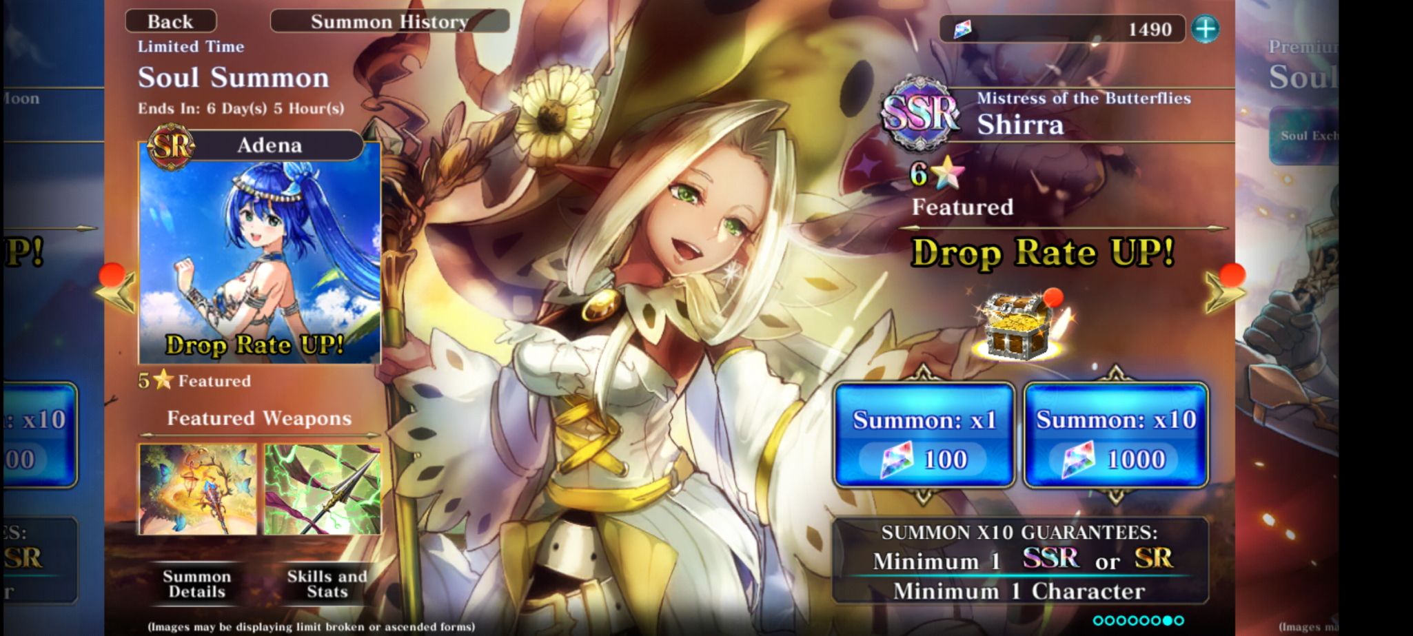 Gacha banner of shirra the mistress of the butterflies in Evertale