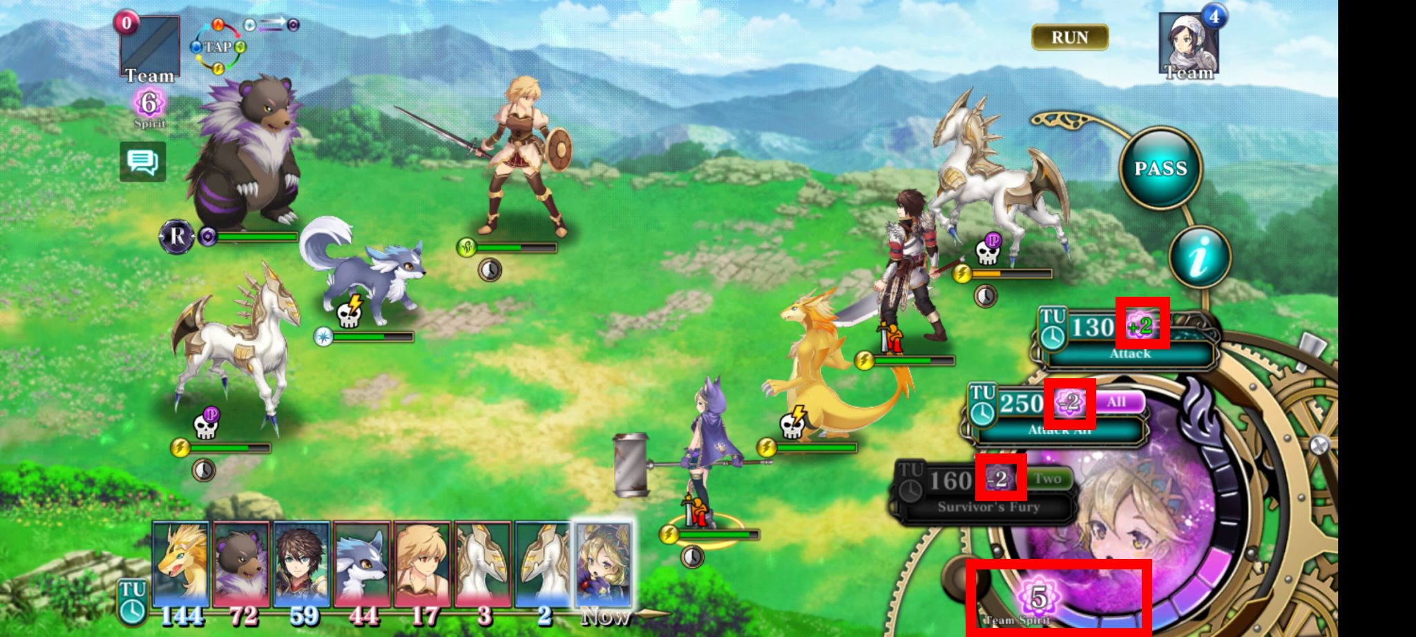 red rectangle over the team's spirit gauge in Evertale