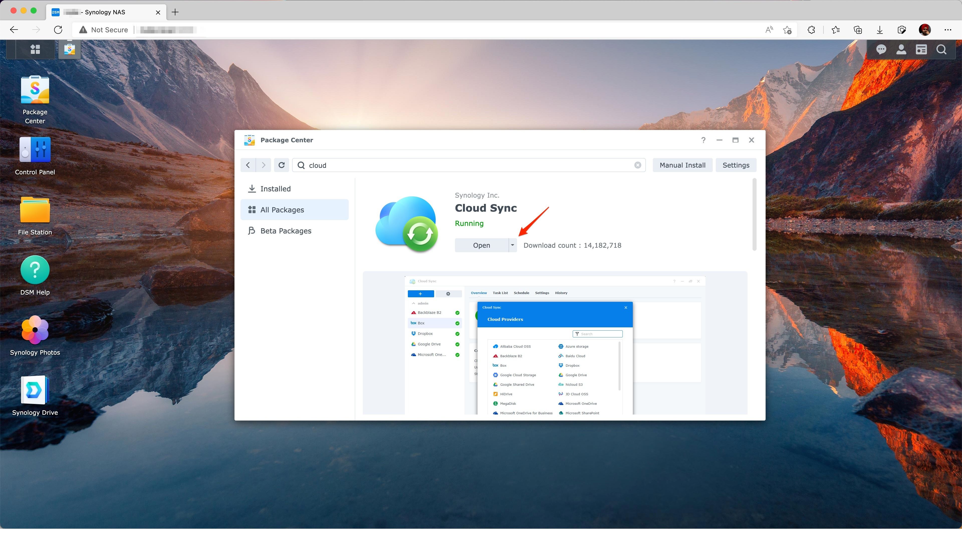 Installing Cloud Sync app on Synology NAS from Package Center