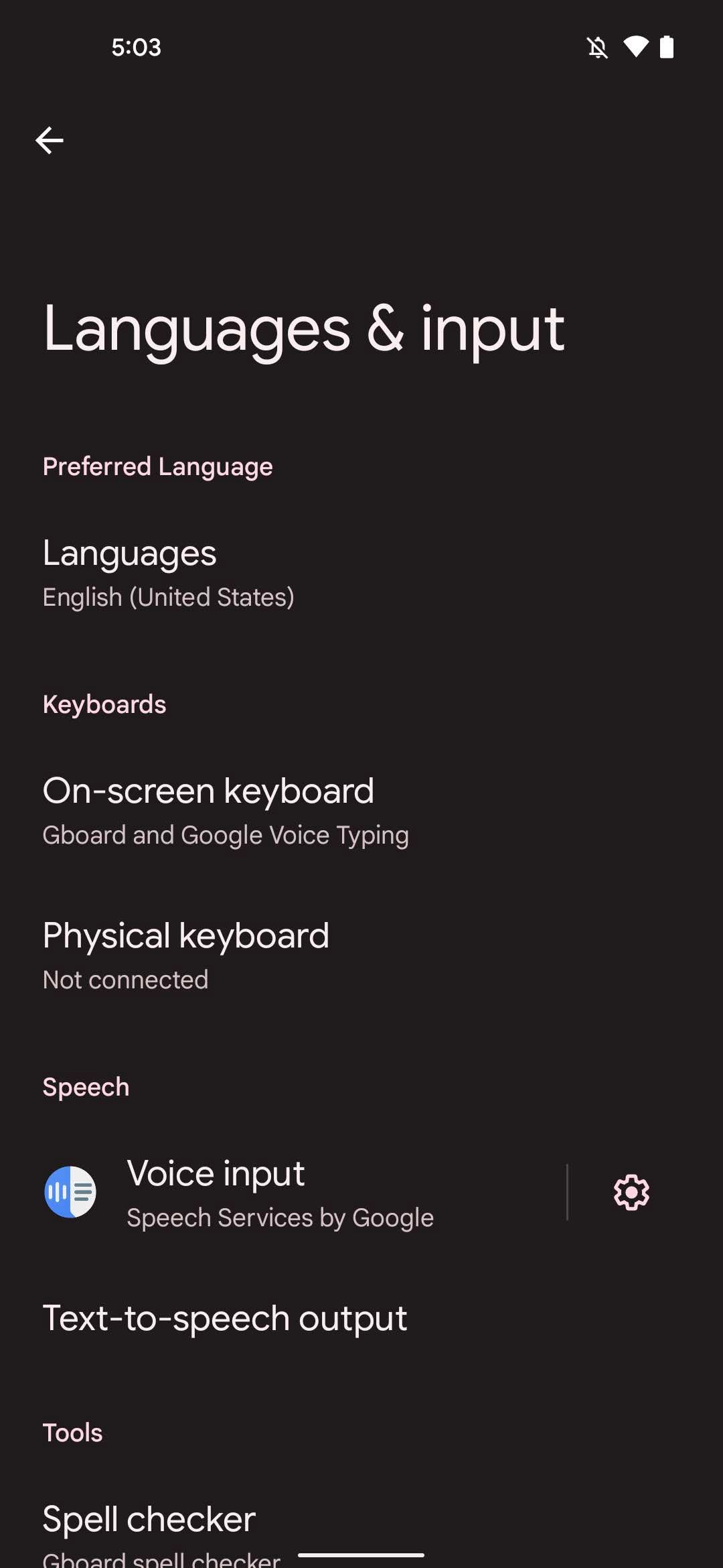 Android's Languages and input settings without App Languages section