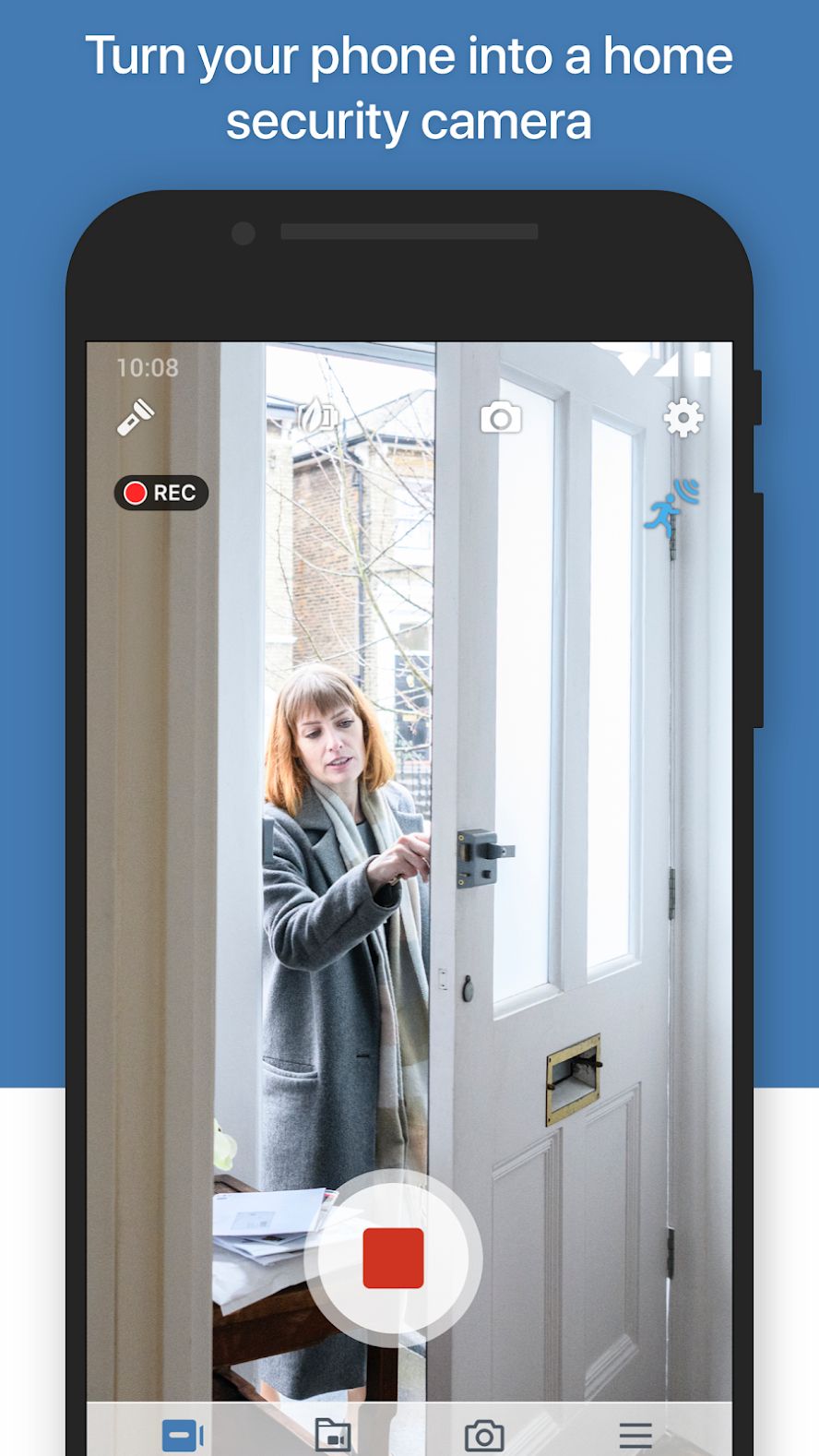 Synology LiveCam showing a phone being used as a home security camera