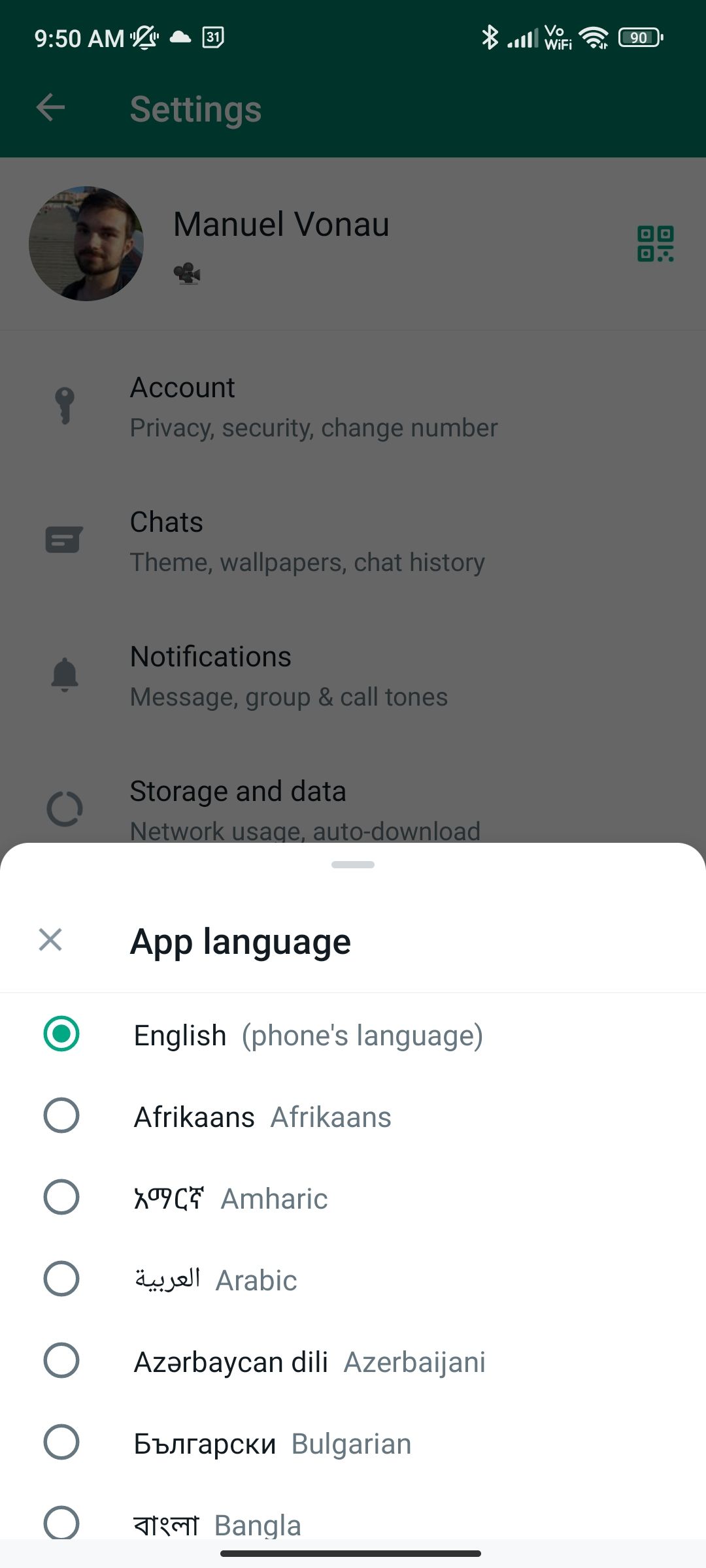 WhatsApp change language beta 2 22 9 13 - 2