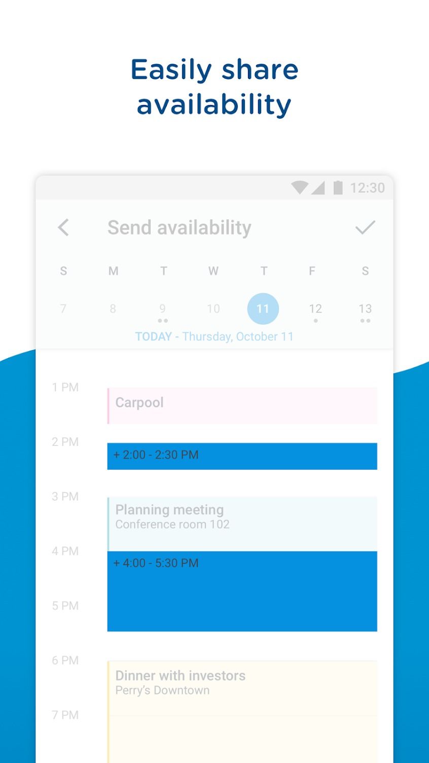 The Boxer email app's calendar availability feature.