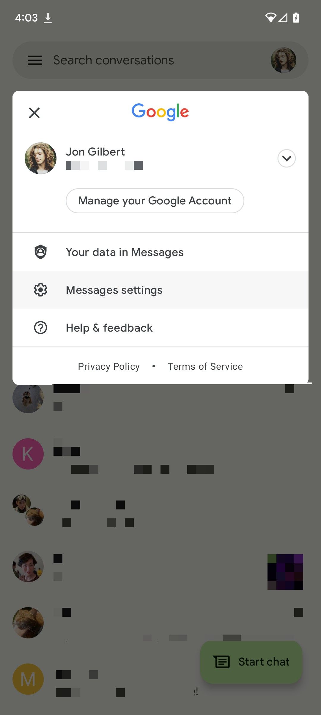 google-messages-profile-menu