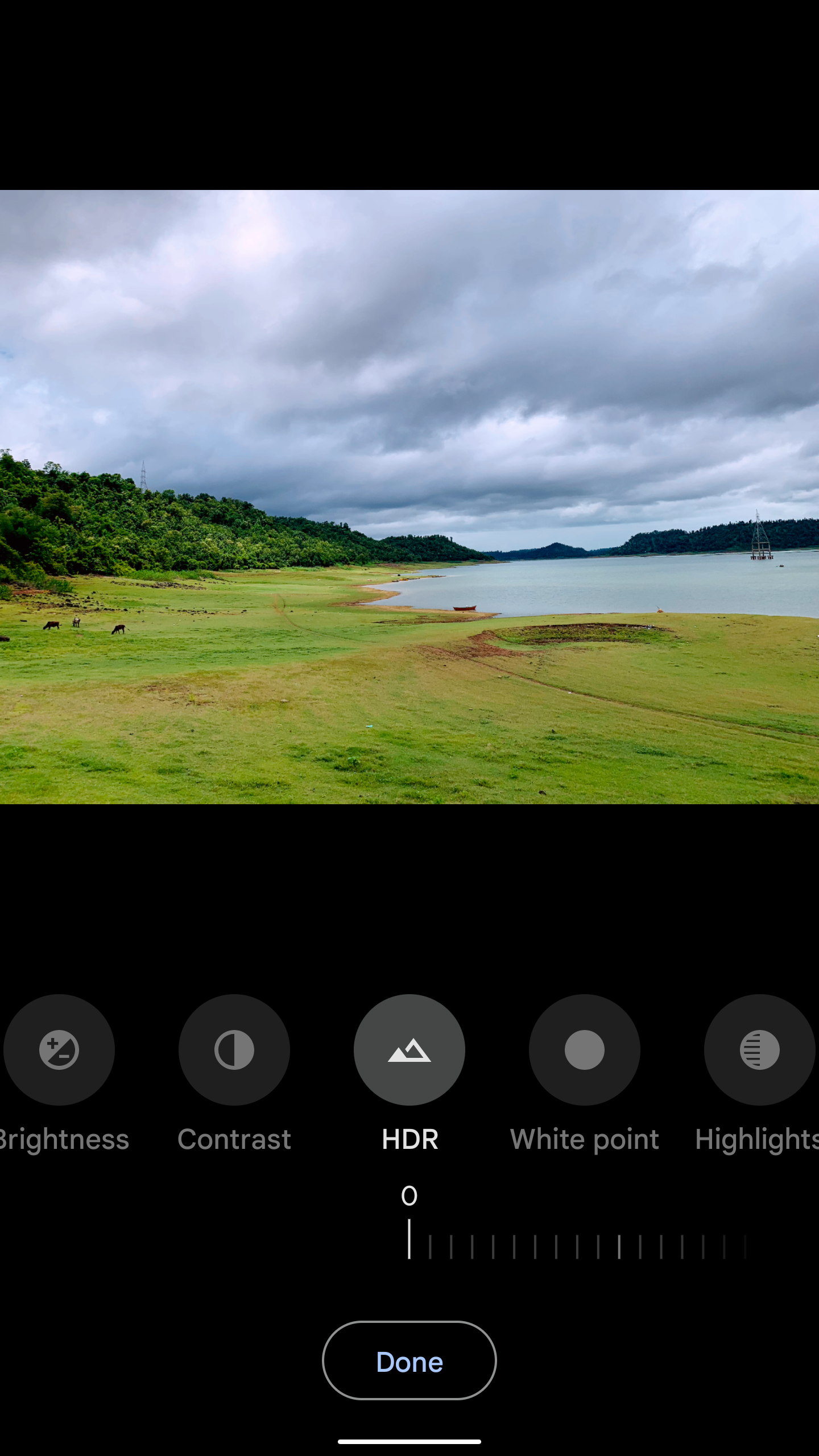 A screenshot of Google Photos showing the HDR adjustment.