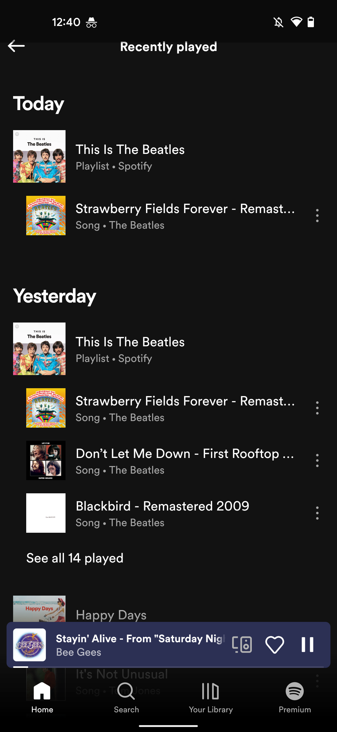 Spotify Recently Played History screenshot