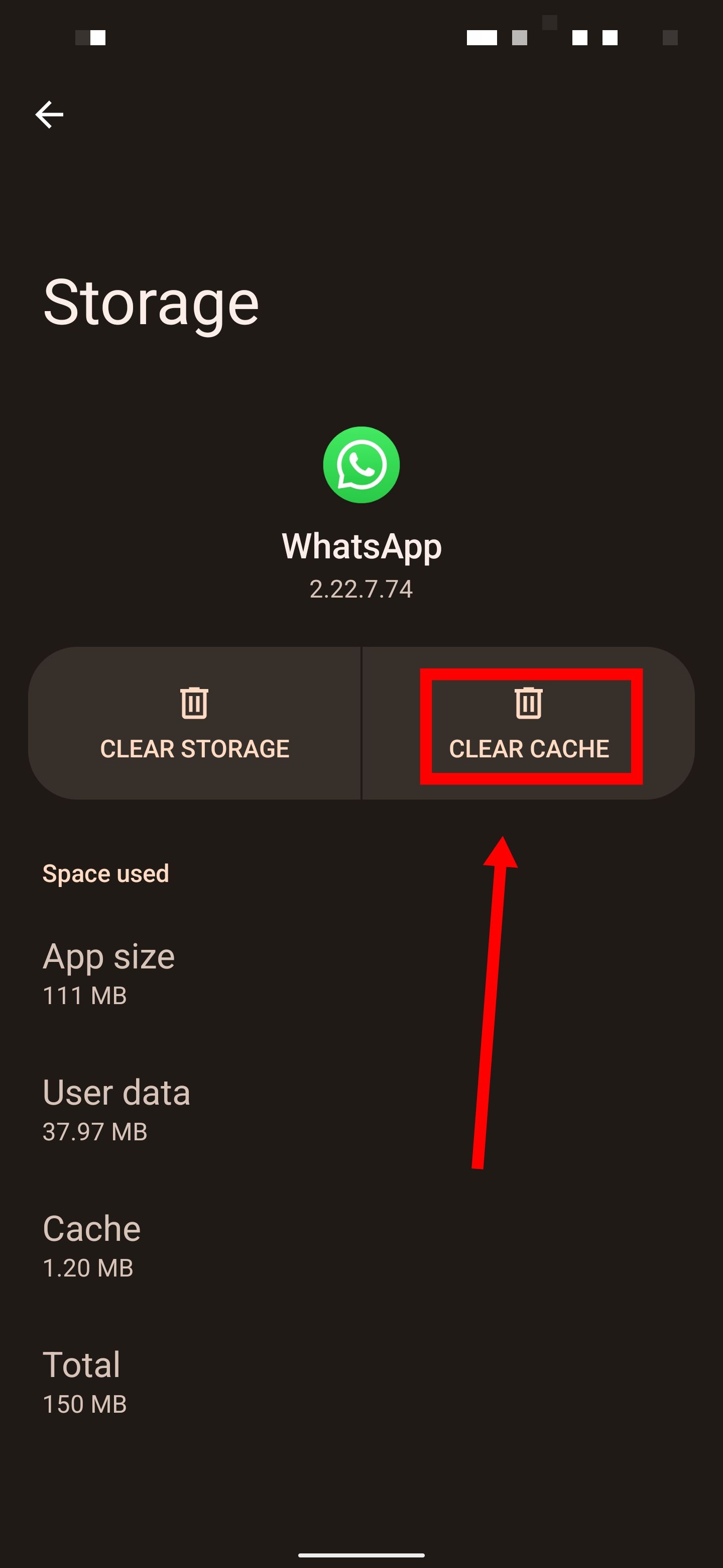 whatsapp clear cache button