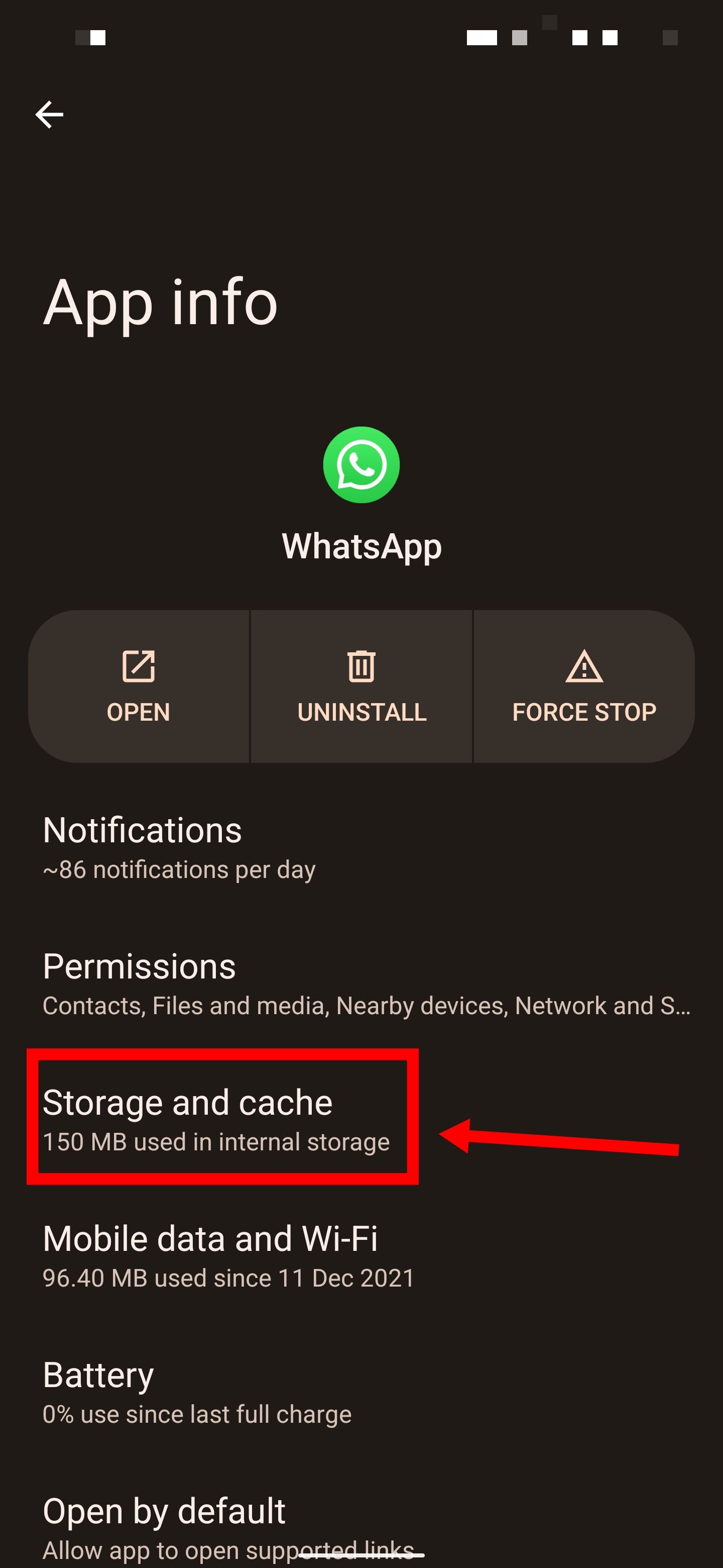 whatsapp storage and cache options