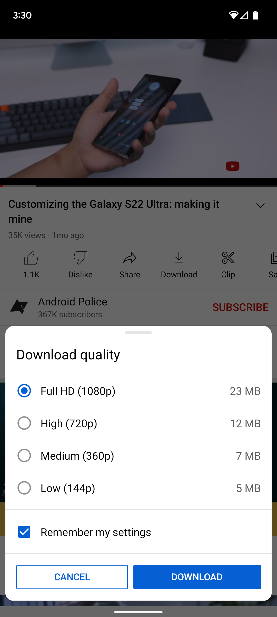 download quality options for video app 