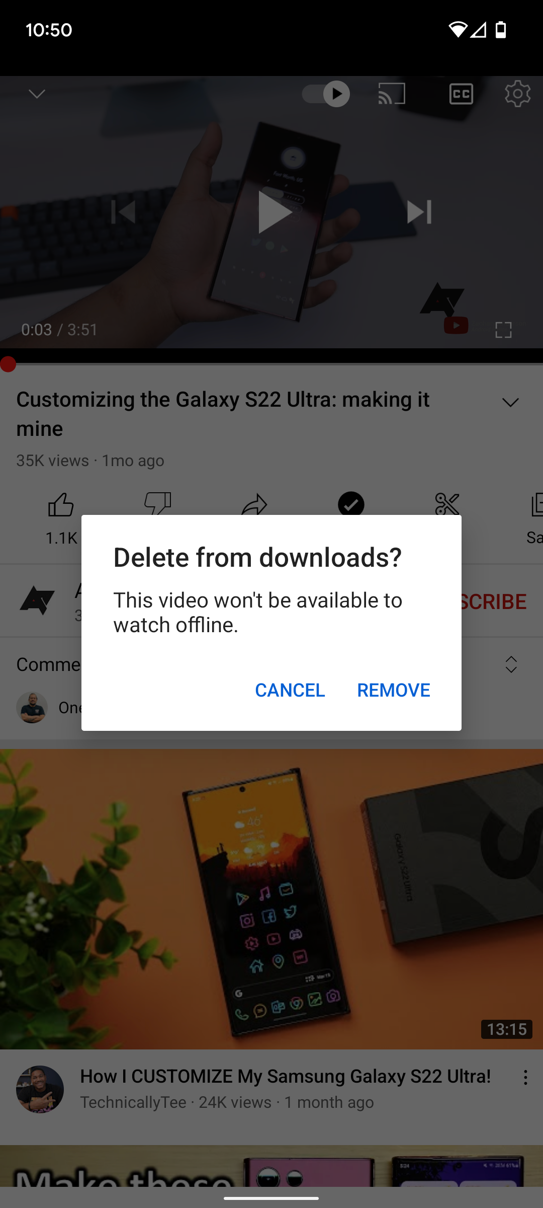 popup asking to remove video from downloads