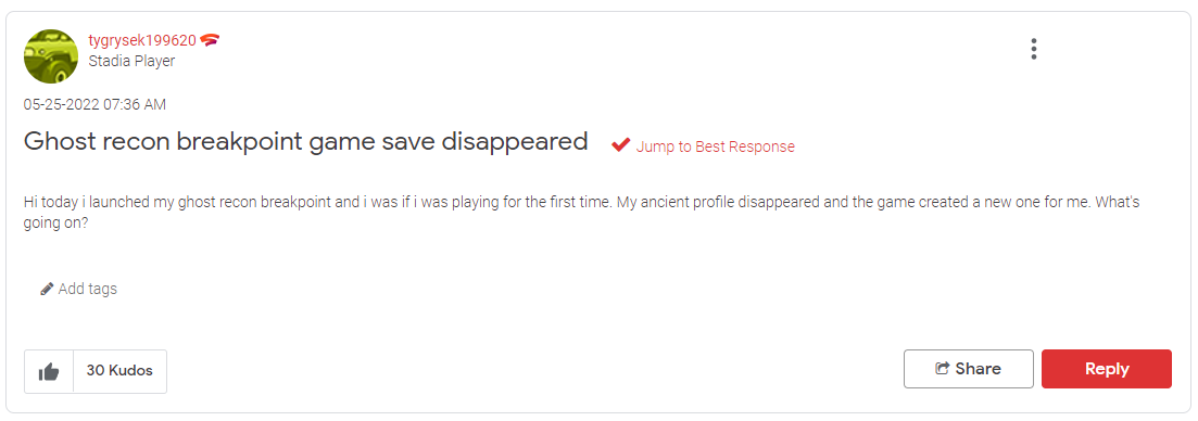 Ghost Recon Breakpoint save files have disappeared forum post