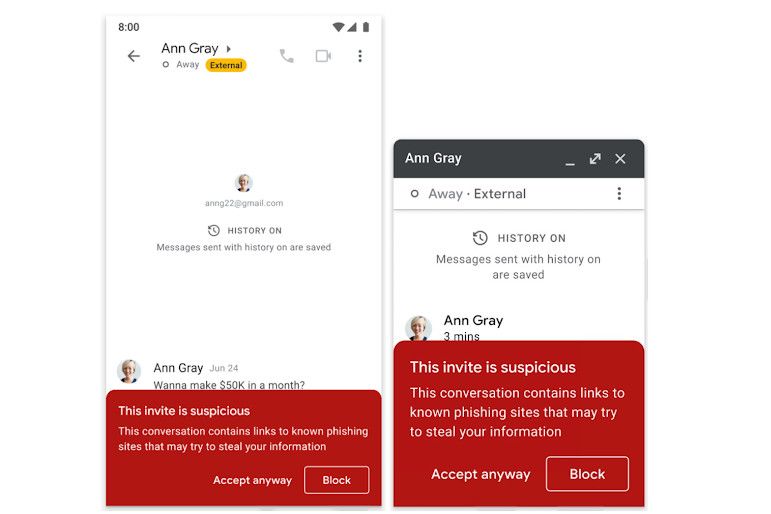 Google Chat gets those big red banners to warn against nefarious links