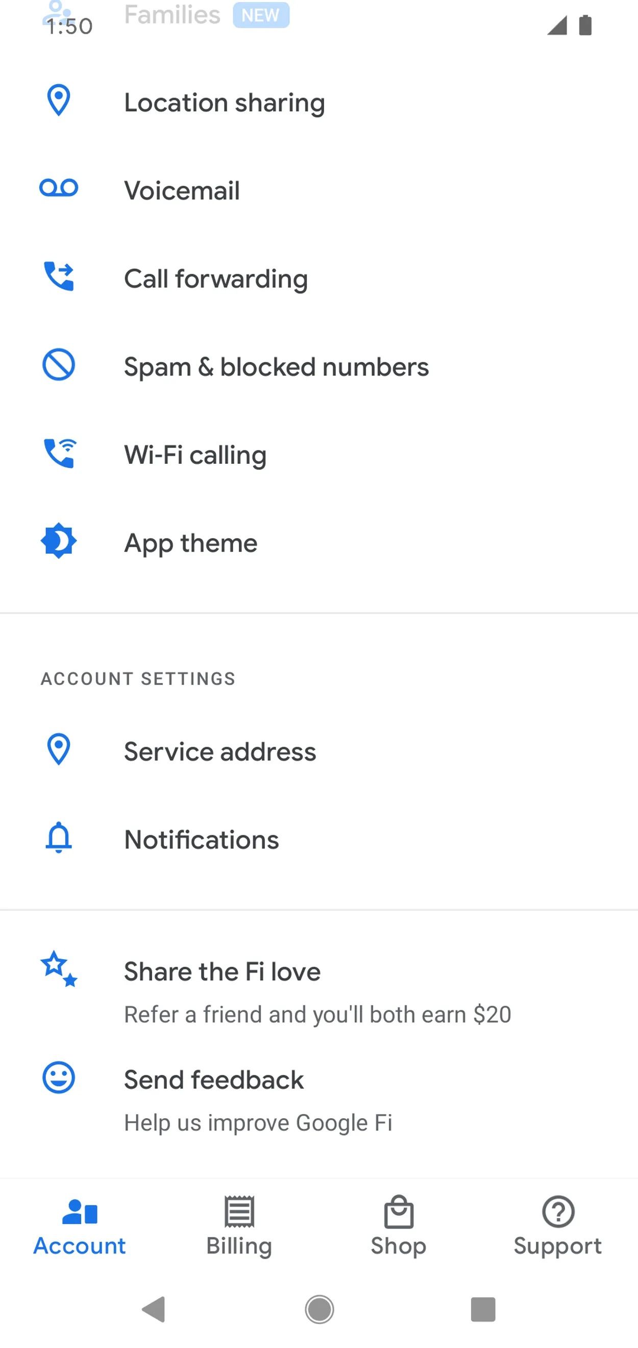 Google Fi Call forwarding account