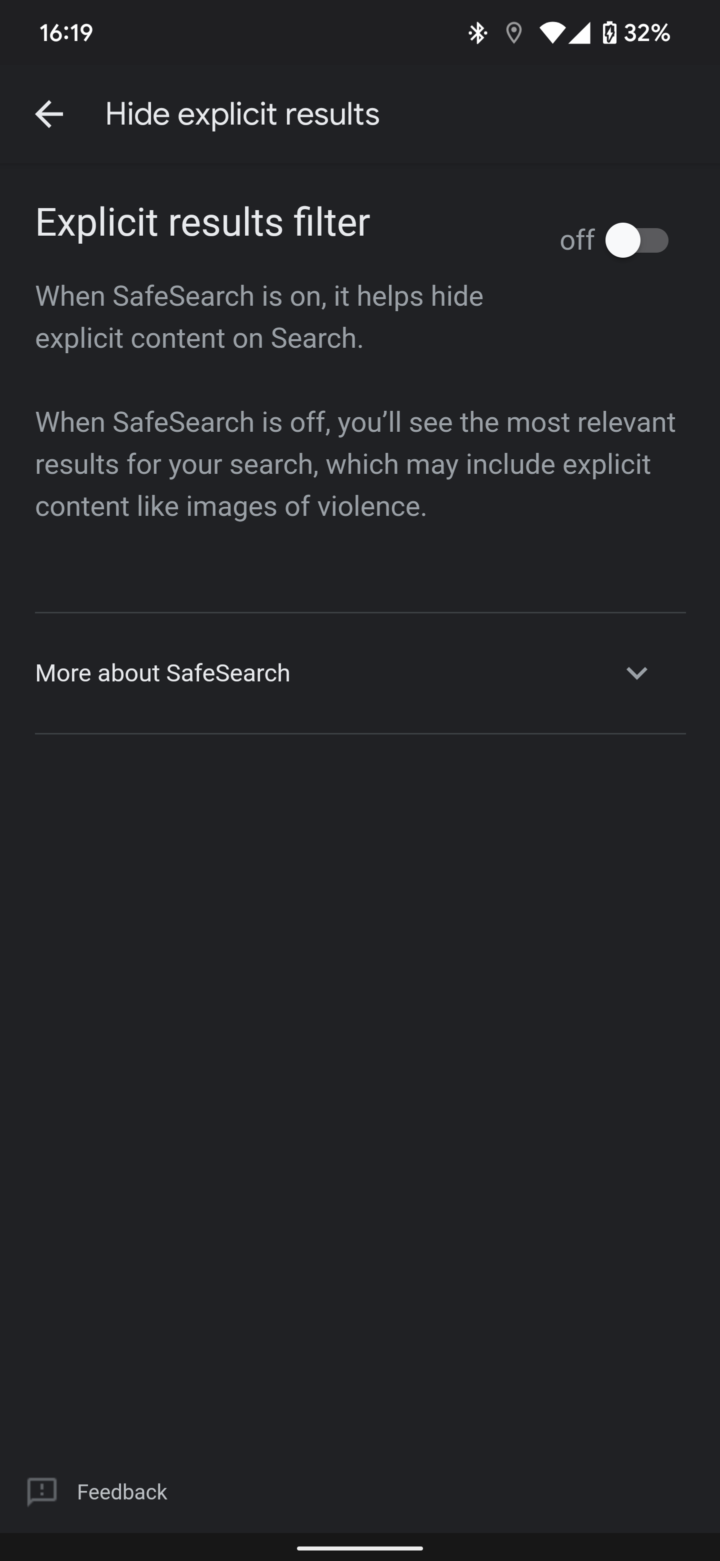 Google app hide explicit results dark mode