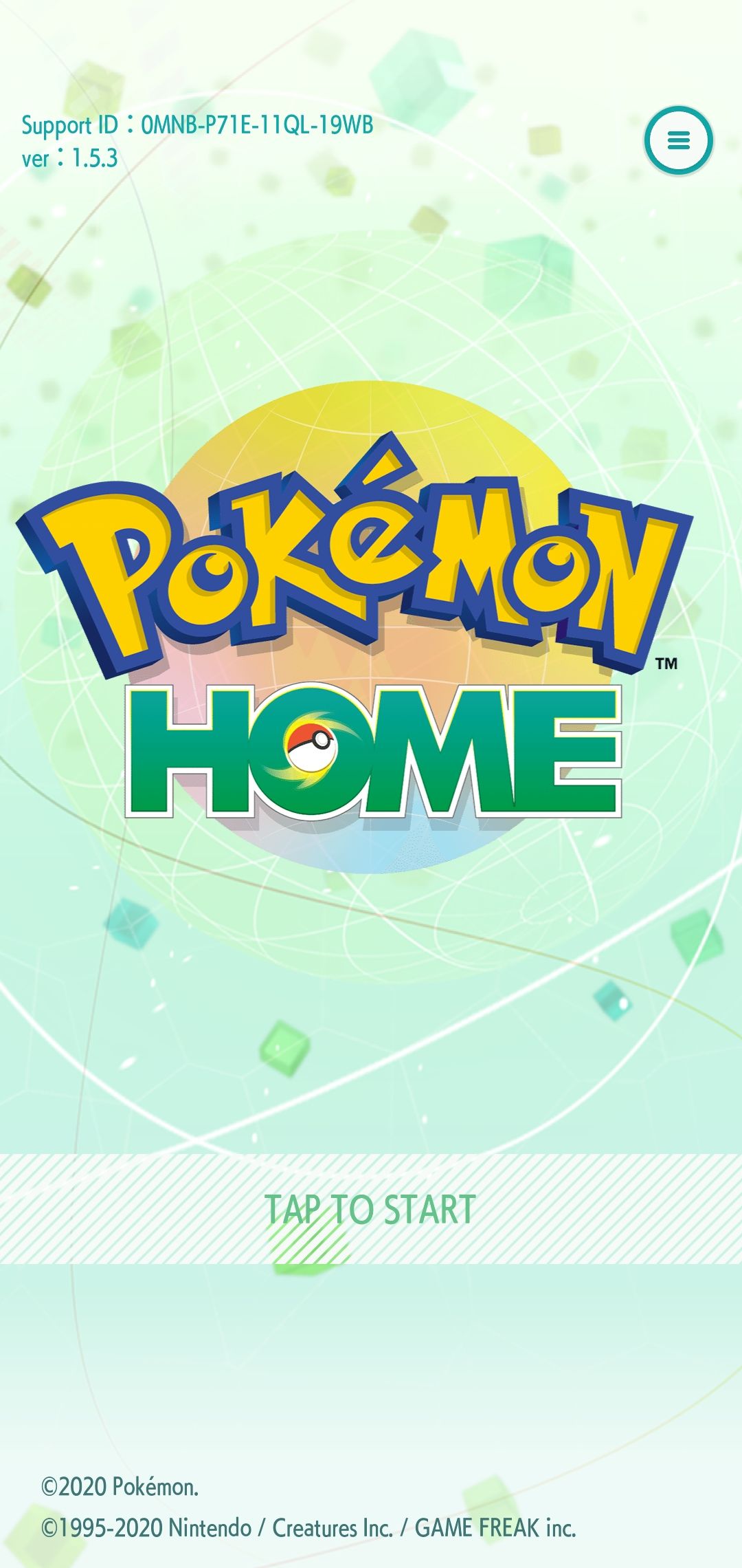 Screenshot of the Pokemon Home startup screen