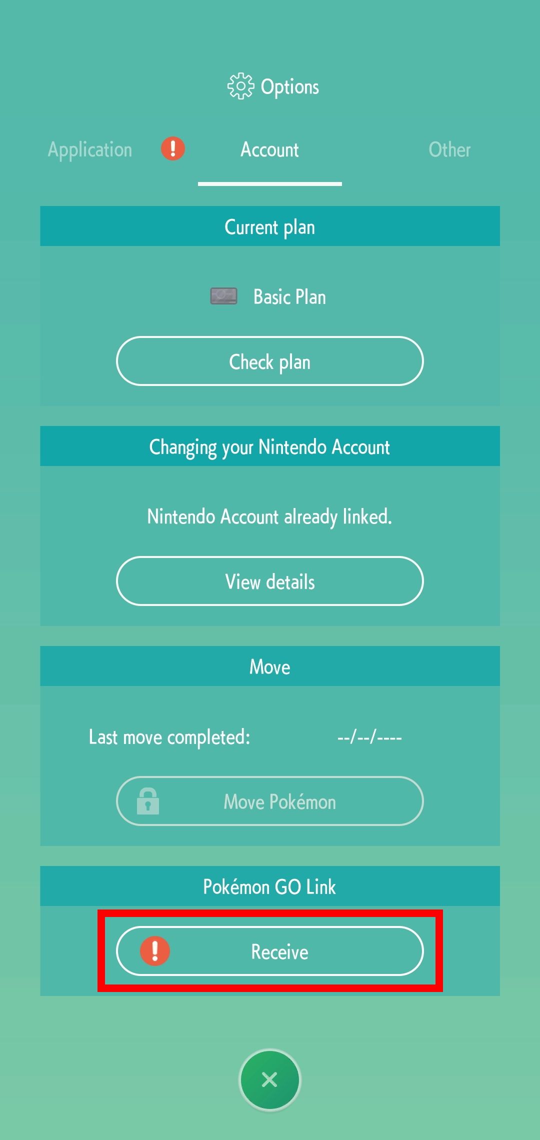 Screenshot of the last step to complete the transfer sync from Go to Pokemon Home