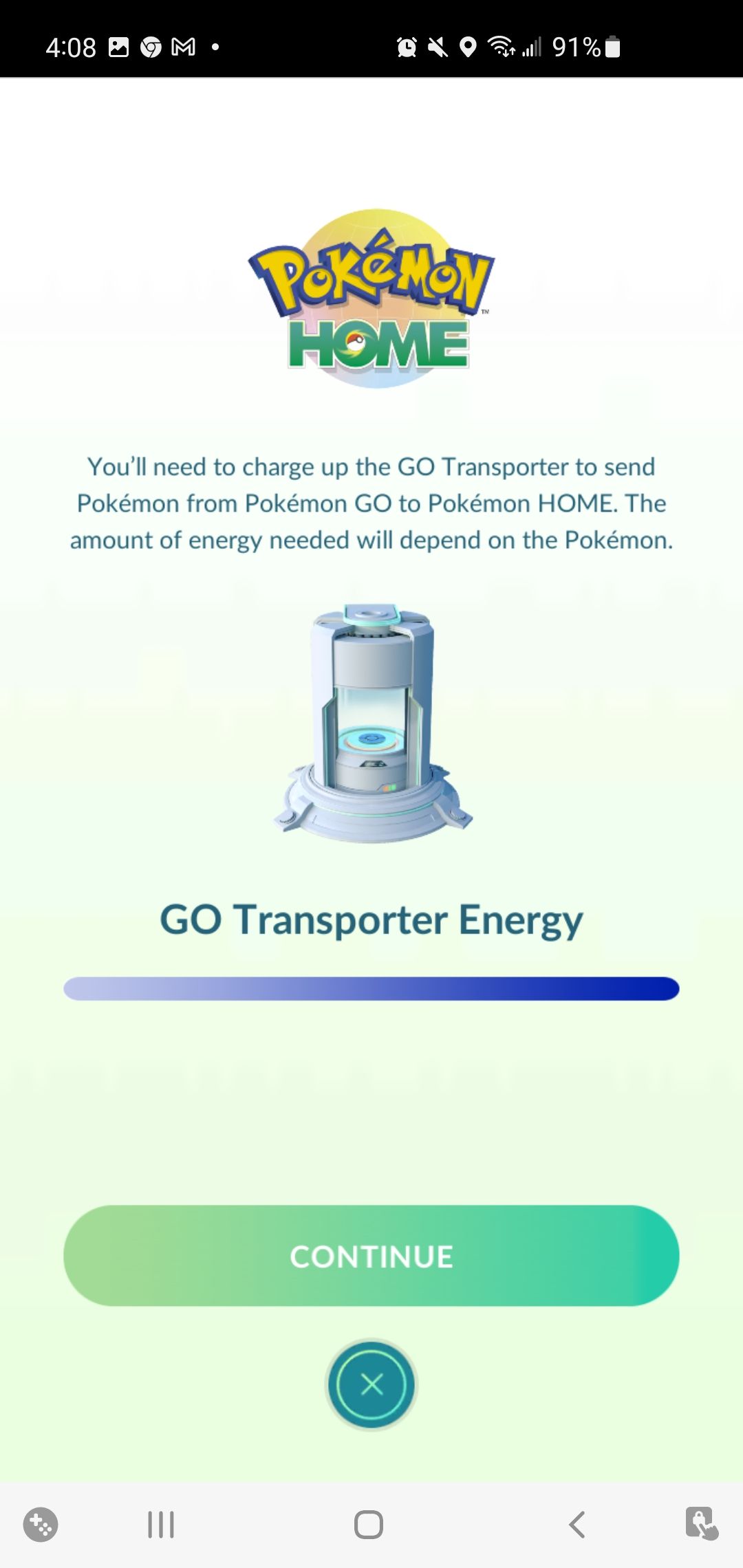 Tangkapan layar proses transfer Pokemon Go ke Pokemon Home