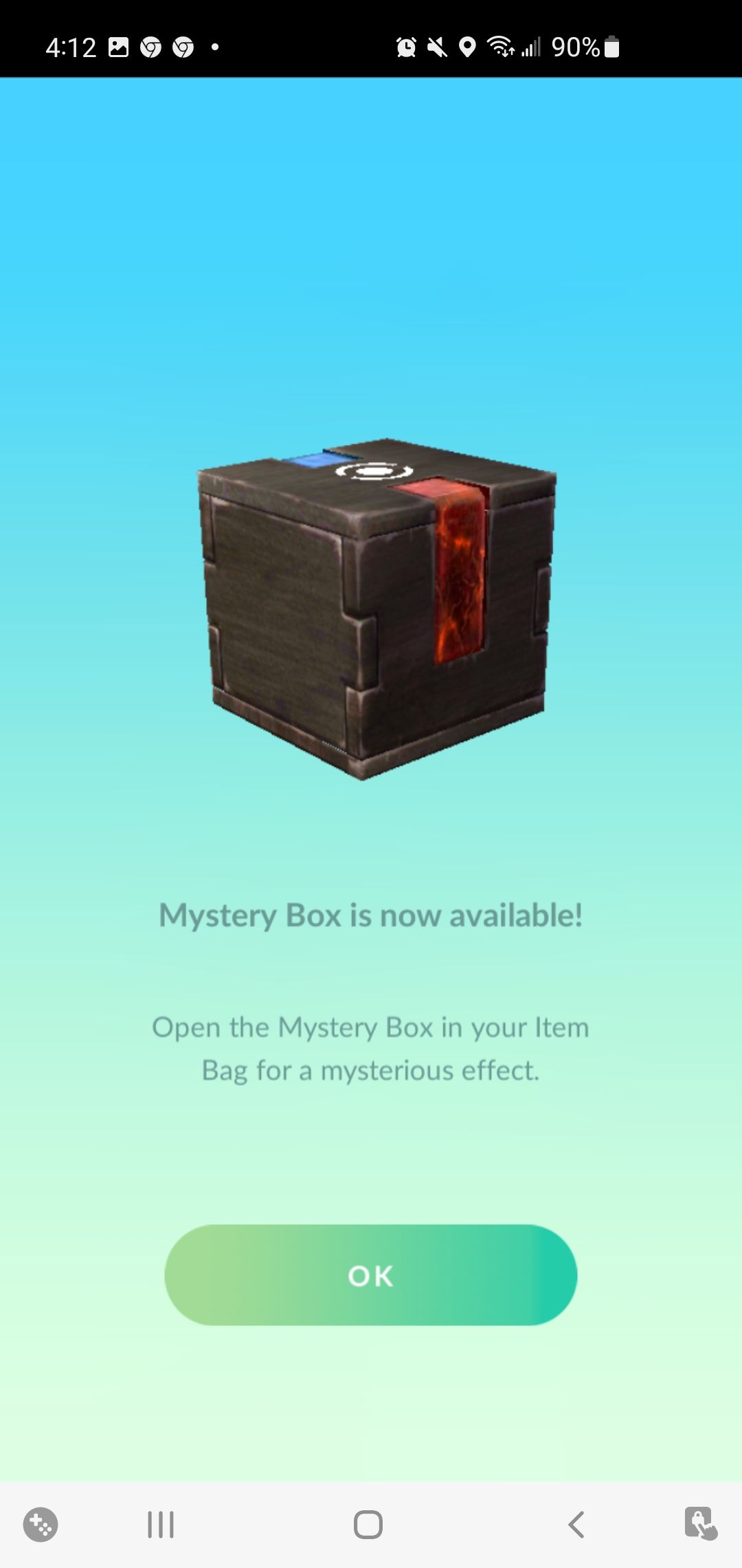 Screenshot of obtaining a Mystery Box for Pokemon Go