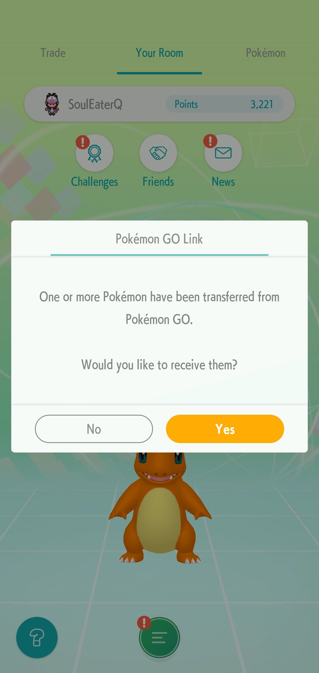 Screenshot of syncing transferred Pokemon from Go to Pokemon Home