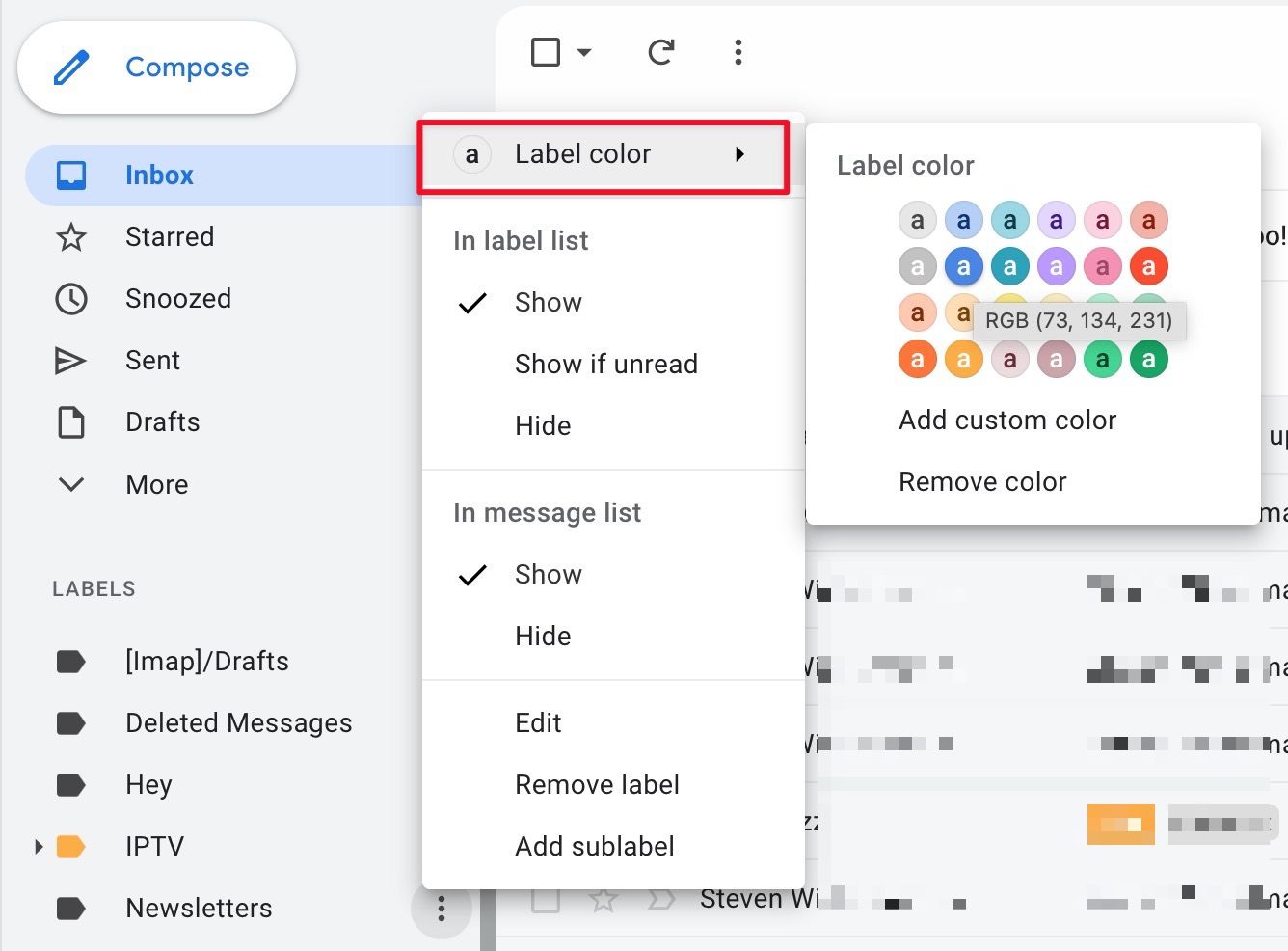Add a color to a label to color-code labels for quick reference