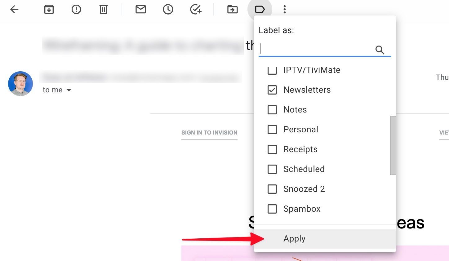 Select the labels to add to the Gmail message