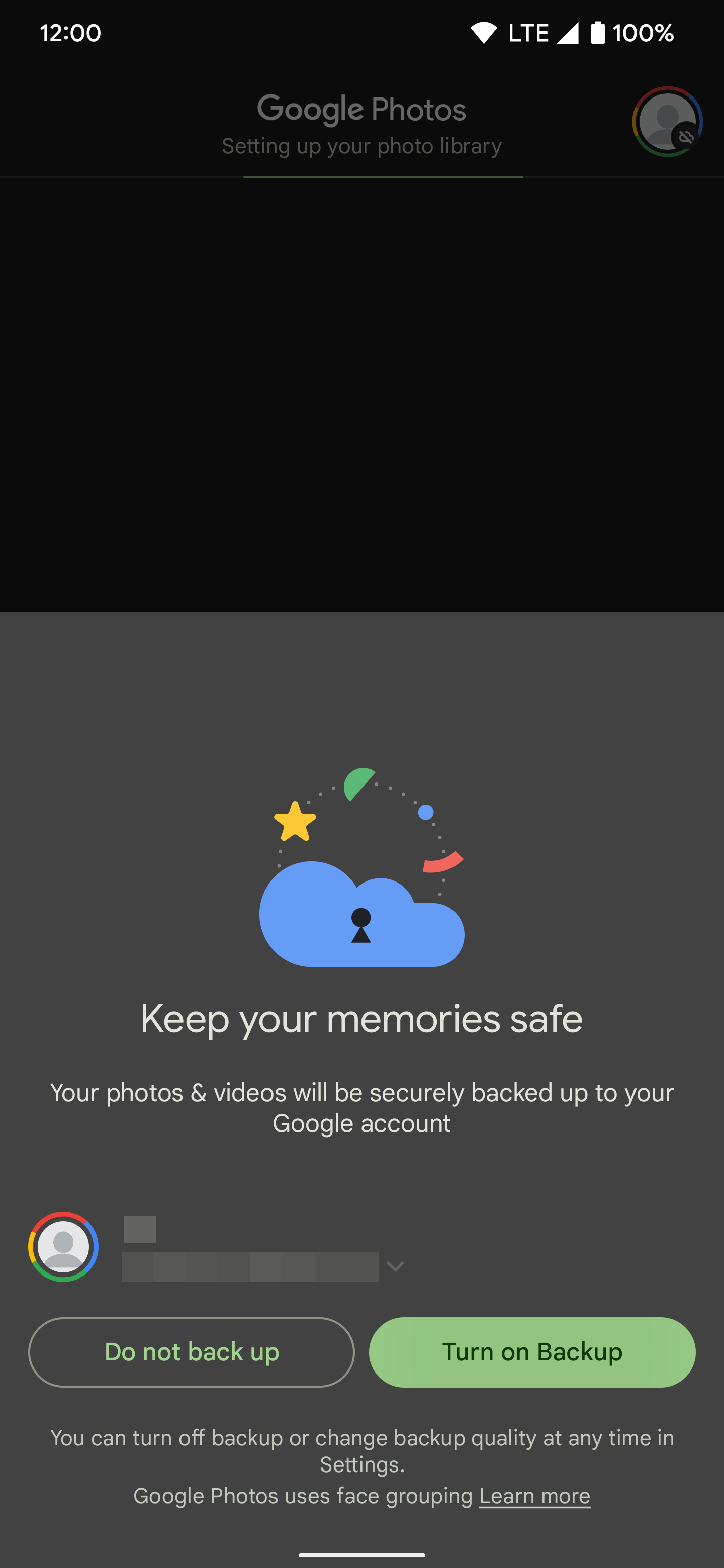 Turning on the online backup option in the Google Photos app