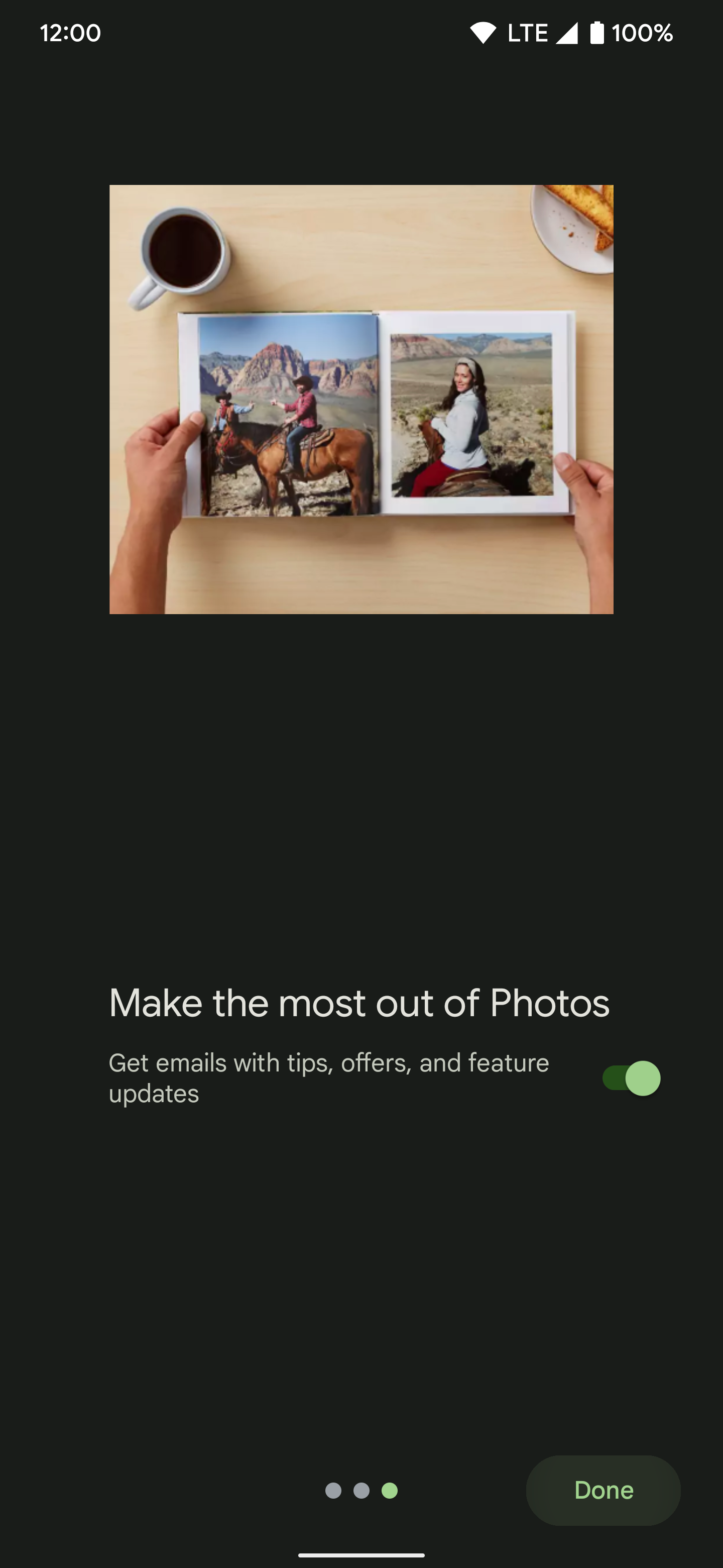 Finishing the intro page right before the main Google Photos screen