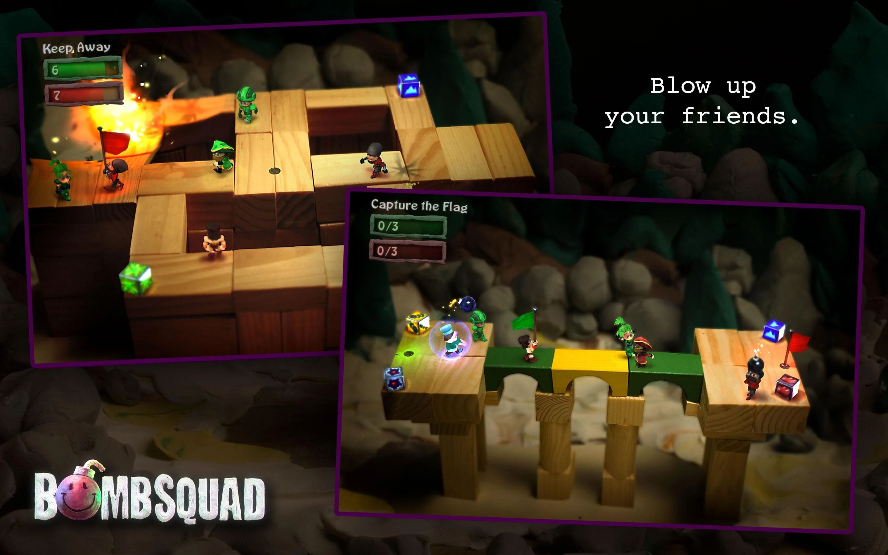 two screenshots from bomb squad game